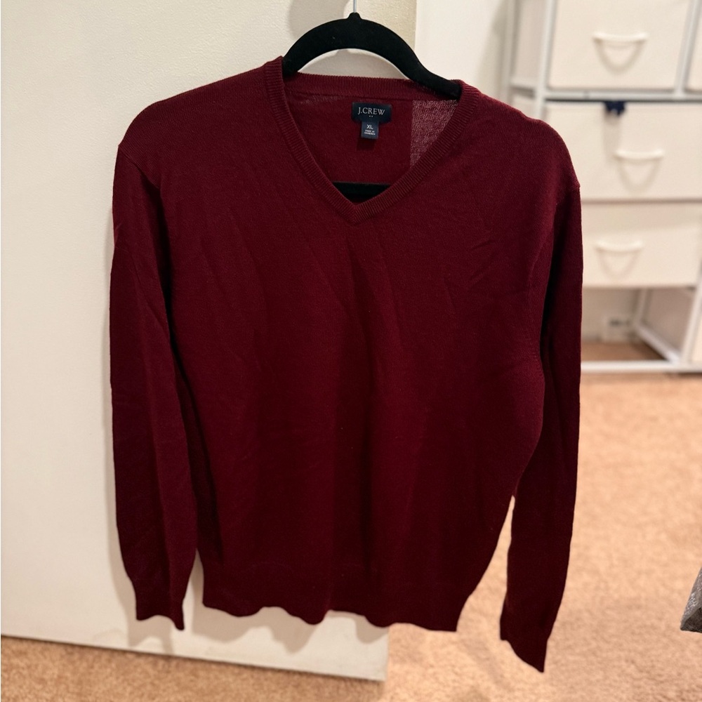 J. Crew Men's V-Neck Sweater - Deep Red WORN ONCE